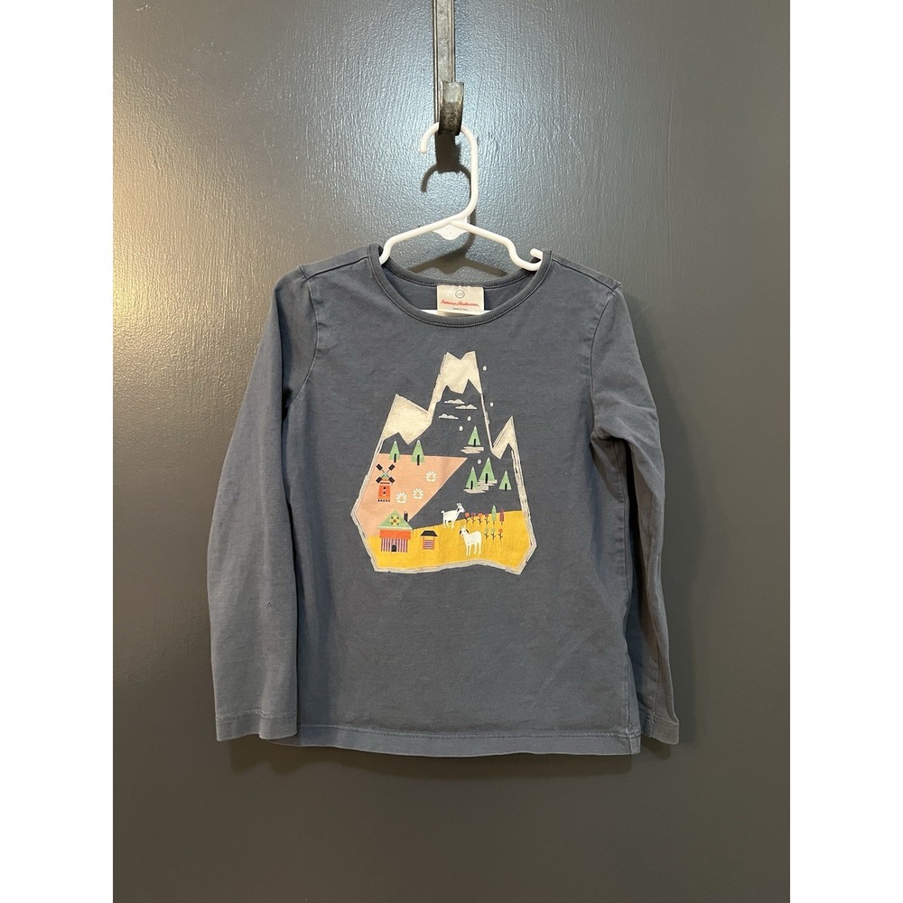 Hanna Andersson Gray Long Sleeve T-Shirt Graphic Girls Mountain Goat Sz 120